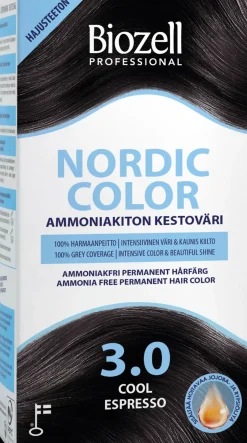 Biozell Professional Nordic Color ammoniakiton kestoväri Cool Espresso 3.0 2x60ml