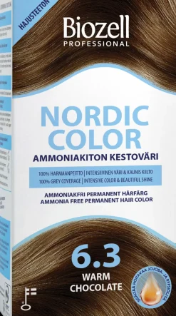 Biozell Professional Nordic Color ammoniakiton kestoväri Warm Chocolate 6.3 2x60ml