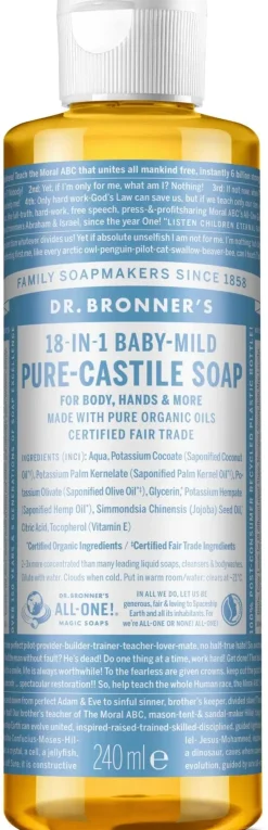 Dr Bronner's Pure Castile liquid soap Baby-Mild Kastilian nestesaippua tuoksuton 240 ml