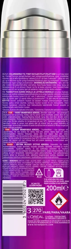 L'Oréal Paris Elvital Collagen Lifter Volume Spray ohuille ja latteille hiuksille 200 ml