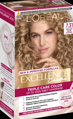 L'Oréal Paris Excellence Creme 7.31 Golden Beige Blonde Tummanvaalea kultatuhka kestoväri 1 kpl