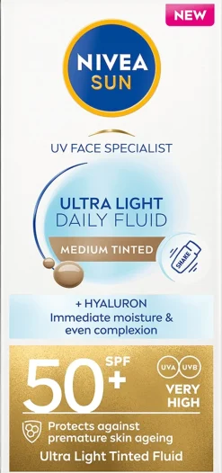NIVEA SUN 40ml UV Face Specialist Ultra Light Daily Fluid Medium Tinted SK50+ - sävyttävä aurinkosuojavoide