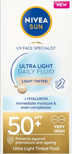 NIVEA SUN 40ml UV Face Specialist Ultra Light Daily Fluid Light Tinted SK50+ - sävyttävä aurinkosuojavoide