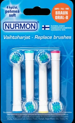 NURMON Vaihtoharjat 4 pehmeä, Oral-B yhteensopivat