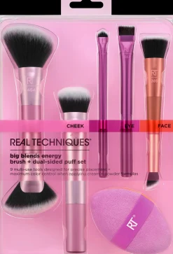Real Techniques Big Blends Energy Brush + Dual-Sided Puff Set -meikkivälinesetti